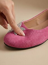 cheap Women's Flats-Women's Rose Pink Floral Ballet Flats – Round Toe Slip-On Shoes with Soft Cushioned Insole, Lightweight Flexible Sole and Rhinestone Flower Accent for Travel, Church and Everyday Wear