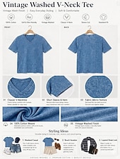 cheap Basic Women's Tops-SoftFade™ Women's 100% Cotton T Shirt Cotton Acid Wash Vintage Fashion Stylish Short Sleeve V Neck Regular Tops Casual Daily Going out Blue Purple / Blue Black Purple Orange Summer Spring