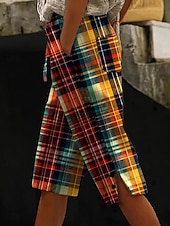  Mujer Pantalones cortos de lino y algodón Pantalones Capri Perneras anchas Chinos Vacaciones Vintage estilo costero de la abuela Capris Media cintura Graphic A Rayas Estampado Comodidad Cómodo Rígido