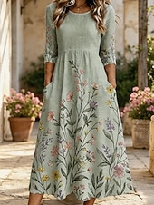  Pentru femei Rochii Midi Rochie de schimb Vacanță Casual Boho Zilnic Rochie de vară Rochie de primăvară Fit regulat Floral Grafic Manșon Jumate Stil Nautic Albastru piscină Alb Roz Îmbujorat Trifoi