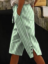  Damen Shorts aus Baumwollleinen Caprihose Weites Bein Chinos Urlaub Vintage Küsten-Oma-Stil Wadenlang Mittlere Taille Grafik Gestreift Abstrakt Druck Komfort Bequem Unelastisch Täglich Outdoor Urlaub