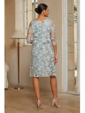 economico Rifinitura-Per donna Completi da abito in due pezzi Tubino Colonna Abito da Cocktail Abito da invitata a nozze Lunghezza al ginocchio Scollo a V Manica 3/4 Manica illusione Elegante con Pizzo Tessuto