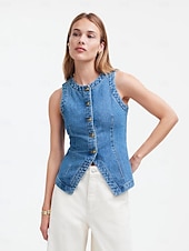 cheap Plain Tank-Women's Tank Top Tee Top denim-look Buttons Solid Color Vintage Fashion Sleeveless Sleeveless Crew Neck Regular Tops Casual Daily Blue Summer Spring