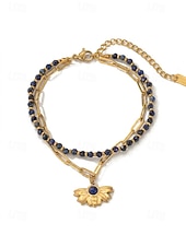 preiswerte Damenarmband-Damen-Doppelarmband im Boho-Stil mit mehreren Lagen Perlen, Naturstein &amp;Charm-Armband aus Titanstahl für Damen, Sommer-Schmuckstück mit mehreren Anhängern – perfekt für Urlaub, Alltag und als Geschenk