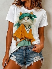  Per donna Maglietta Blocco di colore Stampato Grafico Animale Giraffa Vintage Elegante Classico Manica Corta Girocollo Top lunghi Casuale Quotidiano Blu Bianco Nero Viola Estate Primavera