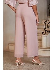  Damen Gerade Hosen Knöchellänge Alltagstauglich Mutter der Braut Hochzeitsgast mit Chiffon Einfarbig Rosa