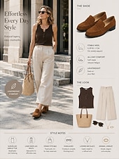 Недорогие Женские слипоны и лоферы-Women's Brown Suede Loafers - Penny Chunky Heel Slip-On Shoes for Pleated Skirts, Casual Streetwear