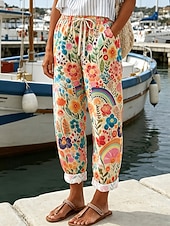  Per donna Chinos Vacanza Vintage Casual Lunghezza intera Vita media Floreale Grafico Tasca Stampa Comodità Morbido All'aperto Inelastico Casuale Quotidiano All'aperto Blu Bianco Giallo Rosa Estate