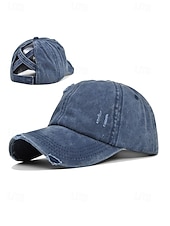 economico Cappelli da donna-Cappellino da baseball da donna in cotone lavato con coda di cavallo, cappello regolabile multicolore per chignon disordinato, cappellino estivo casual per viaggi, attività all'aperto, uso quotidiano