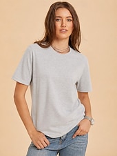 cheap Plain tee-Women's T Shirt Cotton Shirt Tee Top Solid Color Fashion Stylish Basic Short Sleeve Crew Neck Regular Tops Casual Daily Going out Blue Khaki Black White Yellow Summer Spring