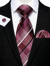 preiswerte Hochzeit ACC-Krawatten-, Einstecktuch- und Manschettenknopfset für Herren, mehrfarbig gemustertes Polyester-Krawattenset für Hochzeiten, Business-Anlässe, formelle Anlässe und Abendgarderobe