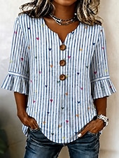  Per donna Camicia casual Top estivi Blusa Bottoni Grafico Bandiera Americana Elegante Bohemien Attivo Scollo a V Top lunghi Casuale Blu Bianco e blu Rosso / blu Estate Primavera Autunno Inverno