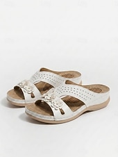 baratos Slide Sandals-Women's Floral Slide Sandals with Massage Dot Arch Support Insole - Perforated Hollow Breathable Comfort Slides with 3D Flower Metal Stud Decor for Daily Walks, Household Chores &amp; Summer Wear