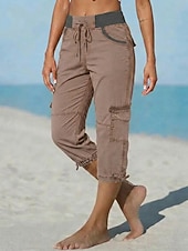 halpa Urheilushortsit-Naisten Reisitaskuhousut Vintage Urheilu Vasikka-Length Keskivyötärö Mukavuus Joustamaton Loma Muodollinen Sininen riisin valkoinen Kameli Kevään ruohonvihreä Kesä Kevät Loose Fit