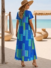 economico Abiti floreali-Per donna Abito maxi Abito a trapezio Casual Ferie Data Vestibilità regolare Floreale Grafico Leopardo Manica Corta Scollo a V Blu Rosso Viola Blu scuro Estate Primavera