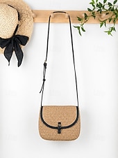 ieftine Genți de călătorie pentru vacanță-Geantă crossbody boemă pentru femei din paie, geantă de umăr țesută de vară cu curea de umăr reglabilă în culorile fildeș și kaki, geantă ușoară pentru vacanță, călătorii, brunch și purtare zilnică