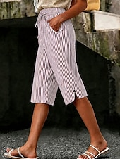  Women's Capri Pants Shorts Vacation Cute Casual Capris High Waist Striped Striped Comfort Inelastic Outdoor Vacation Blue Black Green Red Summer Spring Loose Fit