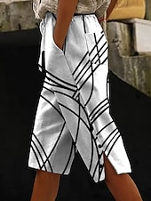  Damen Shorts aus Baumwollleinen Caprihose Urlaub Vintage Küsten-Oma-Stil Wadenlang Mittlere Taille Grafik Geometrisch Abstrakt Druck Komfort Unelastisch Täglich Outdoor Urlaub Weiß Dunkelbraun Beige