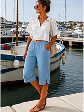  Women's Jeans Denim Shorts Burmuda Shorts Fashion Calf-Length High Waist Classic Comfort Stretchy Vacation Formal Navy Blue Light Blue Gray Summer Spring Regular Fit