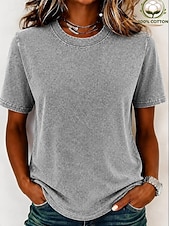 economico T-shirt semplice-T-shirt da donna 100% cotone - maglietta vintage di qualità a maniche corte con scollo rotondo