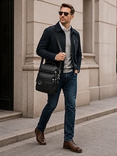 economico Borselli da uomo-Borsa a tracolla da uomo in pelle, borsa a spalla con cerniera e tasche multiple, ideale per lavoro, viaggi e uso quotidiano.