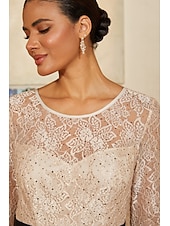 preiswerte Polished Edit-Damen A-Linie High-Low-Kleid Cocktailkleid Kleid für Hochzeitsgäste Knöchellänge Rundhalsausschnitt Dreiviertelarm Illusionsärmel Hohe Taille Elegant Mutter der Braut mit Satin Paillettenspitze