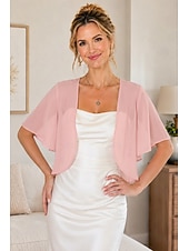 cheap Wedding Guest Wraps-Women's Wrap Shrug Mother's Wraps Bridal's Wraps Wedding Guest 's Wraps Elegant Ladies Formal Style Short Sleeve Chiffon Wedding Wraps With Pure Color For Daily Spring &amp; Summer