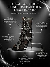 voordelige Danslaarzen-Women's Black Sparkle Rhinestone Ballroom Dance Boots – Black Mesh Latin Dance Heels with Lace-Up Design &amp; Back Zipper for Salsa, Tango, Bachata &amp; Stage Performance