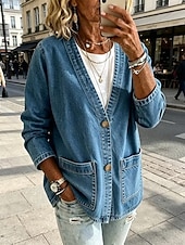  Per donna Camicia Boho Camicia button-down Patchwork Tinta unica Vintage Western Essenziale Manica Corta Manica Lunga Scollo a V Top corti Casuale Blu Estate Primavera