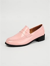 Недорогие Женские слипоны и лоферы-Women's Brown Suede Loafers - Penny Chunky Heel Slip-On Shoes for Pleated Skirts, Casual Streetwear