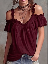  Women's Shirt Blouse Ruffle Blouse Solid Color Elegant Fashion Sleeveless Ruffle collar Long Tops Casual White claret Black Yellow Pink Summer Spring