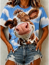  Per donna Maglietta Blocco di colore Stampato Grafico Animale Giraffa Vintage Elegante Classico Manica Corta Girocollo Top lunghi Casuale Quotidiano Blu Bianco Nero Viola Estate Primavera