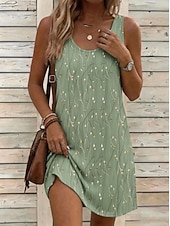 economico Arte &amp; Design Abiti-Per donna Mini Abito Vestito Estivo Abito a trapezio Abito Estivo Vacanza Casual Boho Spiaggia Feste Matrimonio Vestibilità regolare Floreale Grafico Leopardo Senza Maniche Collo a U Blu Rosa Viola