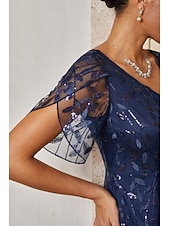  Women's Mermaid Trumpet Cocktail Dress Wedding Guest Dress Ankle Length V Neck Short Sleeve Petal Sleeve High Waist Vintage 1980s Mother Of The Bride Party with Mesh Lace Glitter Flared Tulle Hem