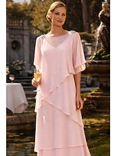 economico Lunghezza del pavimento-Linea ad A Lunghezza al pavimento Abito da invitata a nozze Abito Formale Abito a Strati Abito da cerimonia per signora Mezza Manica Girocollo Elegante Formale Ospite di nozze Chiffon con Volant