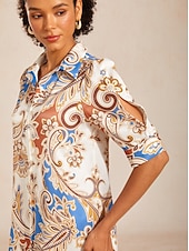 ieftine Tipăriți rochii florale-Rochie cămașă din satin mătăsos cu imprimeu floral regal paisley