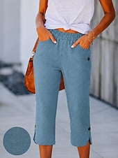 billiga Jeans-damjeans denim capribyxor semester enkla capribyxor hög midja komfort bekväm oelastisk semester formell vardagskläder svart marinblå himmelsblå sommar vår normal passform