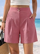 cheap Hot Shorts-Women's Chinos Shorts Vacation Vintage Fashion Short High Waist Plain Pleated Comfort Inelastic Vacation Formal Blue claret Red Walnut Depression Green Summer Spring Loose Fit