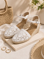 economico Sandali espadrilles-Sandali espadrillas con zeppa da donna, comodi sandali estivi con cinturino alla caviglia, perfetti per invitate a matrimoni, vacanze al mare e outfit eleganti.