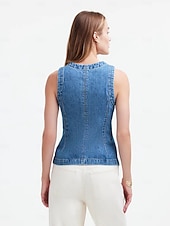 cheap Plain Tank-Women's Tank Top Tee Top denim-look Buttons Solid Color Vintage Fashion Sleeveless Sleeveless Crew Neck Regular Tops Casual Daily Blue Summer Spring