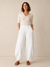 abordables Colección de Lino Premium-Pantalones bombachos de lino para mujer, cintura media, largo completo, bolsillo, cintura elástica, vacaciones, azul arroz