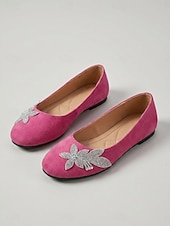 cheap Women's Flats-Women's Rose Pink Floral Ballet Flats – Round Toe Slip-On Shoes with Soft Cushioned Insole, Lightweight Flexible Sole and Rhinestone Flower Accent for Travel, Church and Everyday Wear