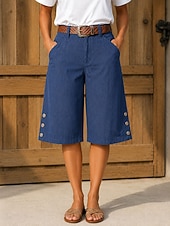  Women's Jeans denim Bermuda Shorts Crop Vacation Basic Knee Length High Waist Plain Button Comfort Comfortable Breathable Inelastic Vacation Formal Daily Wear Blue Summer Spring Regular Fit