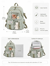 cheap Kids &amp; Teen Backpacks-Tween &amp; Teen Girls Cute Kawaii Backpack, Large Capacity Multi-Pocket School Bag with Transparent Display Pocket &amp; Plush Toy for Back to School