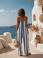 halpa rennot haalarit-Naisten Jumpsuit-trikoot Loma Täyspitkä Korka vyötärö Raidoitettu Tasku Mikrojoustava Keltainen Rubiini Kuninkaallinen sininen Kesä Kevät Loose Fit