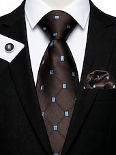 preiswerte Hochzeit ACC-Krawatten-, Einstecktuch- und Manschettenknopfset für Herren, mehrfarbig gemustertes Polyester-Krawattenset für Hochzeiten, Business-Anlässe, formelle Anlässe und Abendgarderobe