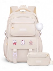 cheap Kids &amp; Teen Backpacks-Girls Backpack Set 2PCS Water-Resistant School Backpack with Pencil Bag, Large Capacity Multi-Pocket Polyester Bookbag, Reflective Safety Strips, Pink Purple Off-White, Ideal for Elementary Middle Sch