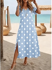 Per donna Abito Midi Abito a trapezio Casual Quotidiano Ferie Data Vestibilità regolare Grafico A Pois Manica Corta Scollo a V Blu Nero Rosa Azzurro cielo Estate Primavera