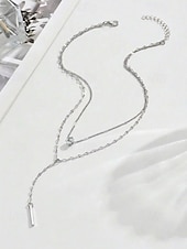 cheap Women's Necklace-Women's Gold Silver Double Layer Bar Pendant Necklace, Minimalist Alloy Layered Chain Jewelry for Women, Elegant Everyday Necklace for Vacation, Work, Party and Gift