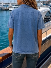  softfade™ maglietta henley da donna 100% cotone lavaggio acido polo vintage maglietta vintage a maniche corte colletto casual spiaggia blu viola verde